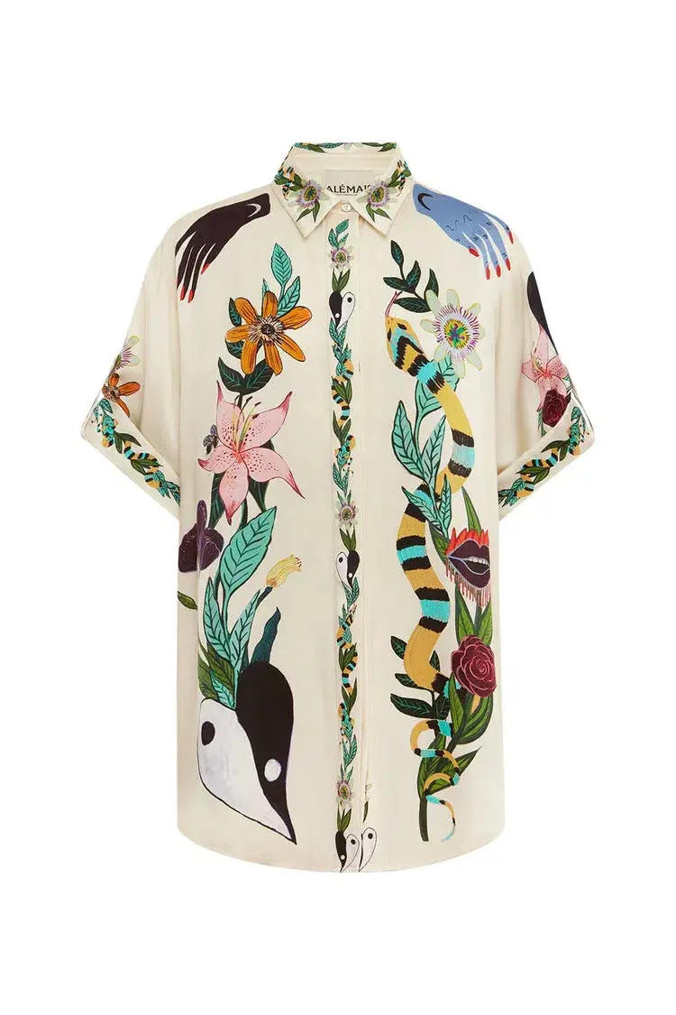 Alemais Meagan Oversized Silk Shirt and Pant Set Print Size 8  - Image 5