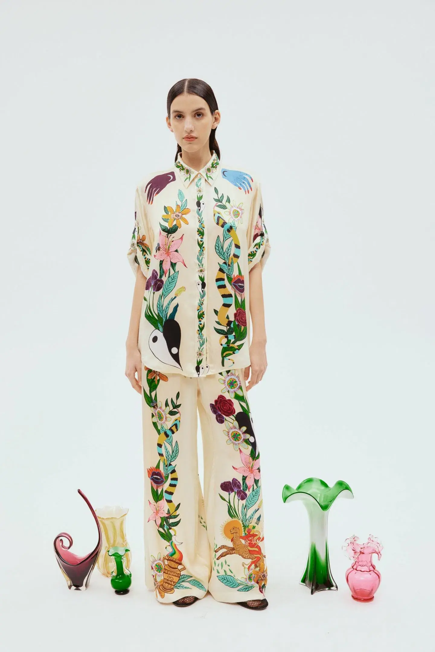 Alemais Meagan Oversized Silk Shirt and Pant Set Print Size 8  - Image 1