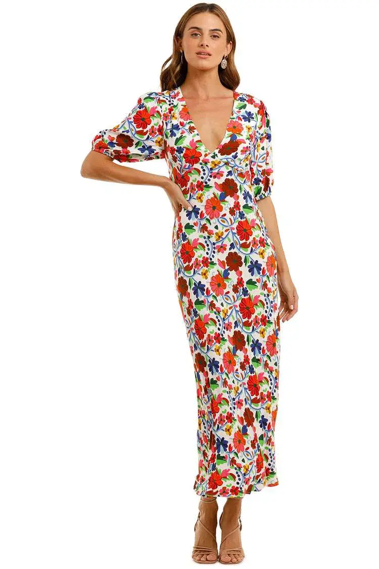 Rixo Steph Crepe Midi Dress Floral Size XS / AU 8 for rent on The Volte - main image