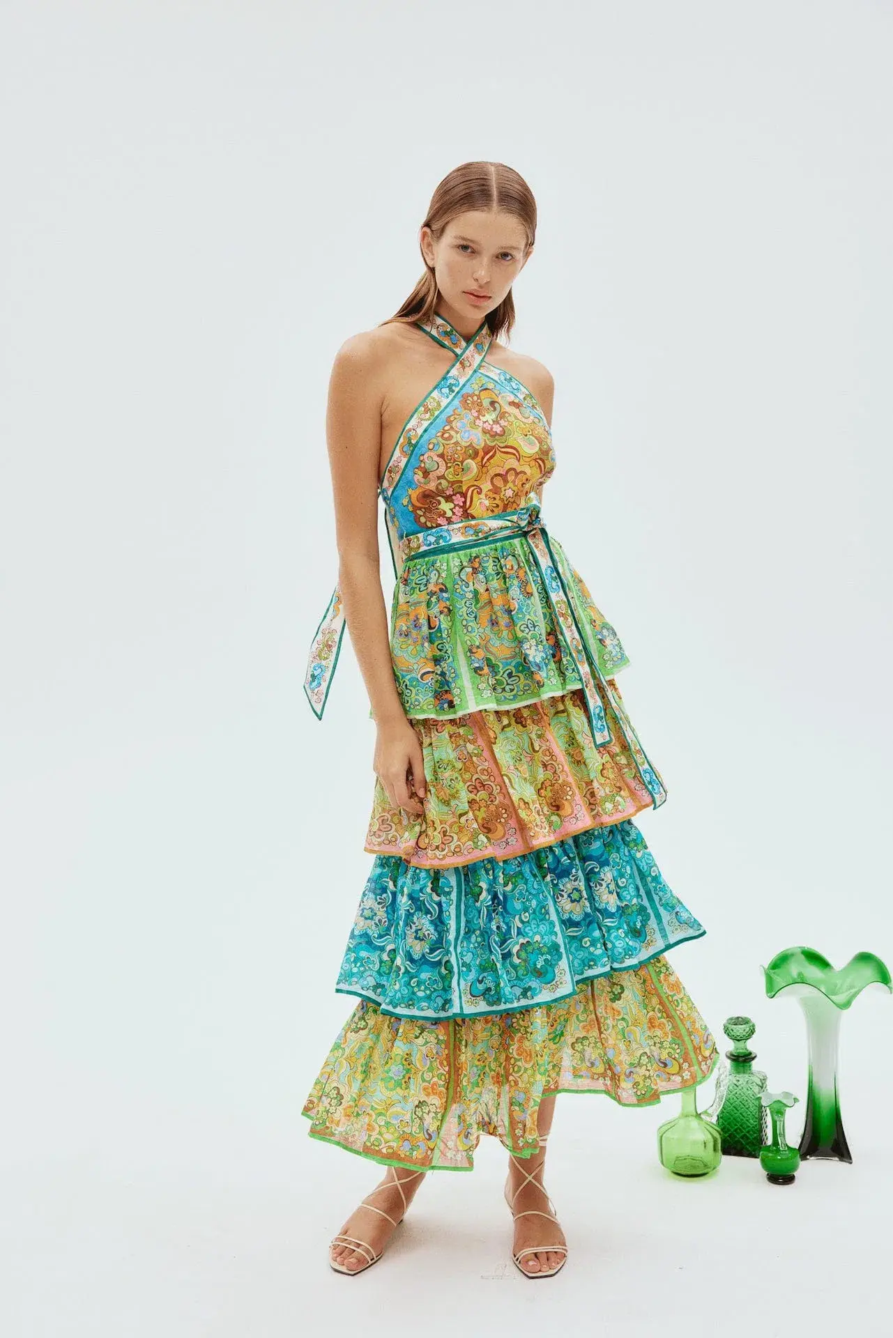 Alemais Dreamer Halter Tier Midi Dress Multi Size 6 - Image 1