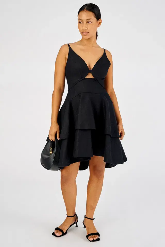 Oroton Tiered Bodice Dress Black Size 8 for rent on The Volte - main image