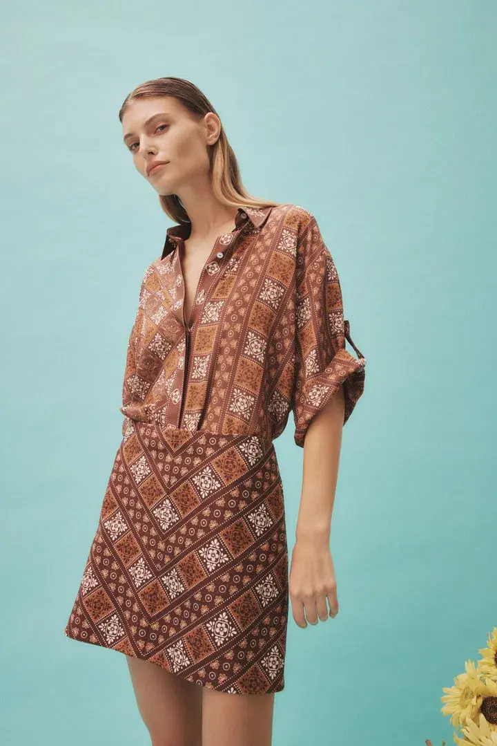 Alemais Carmella Shirt And Mini Skirt Set Brown/Print Size 8 - Image 2