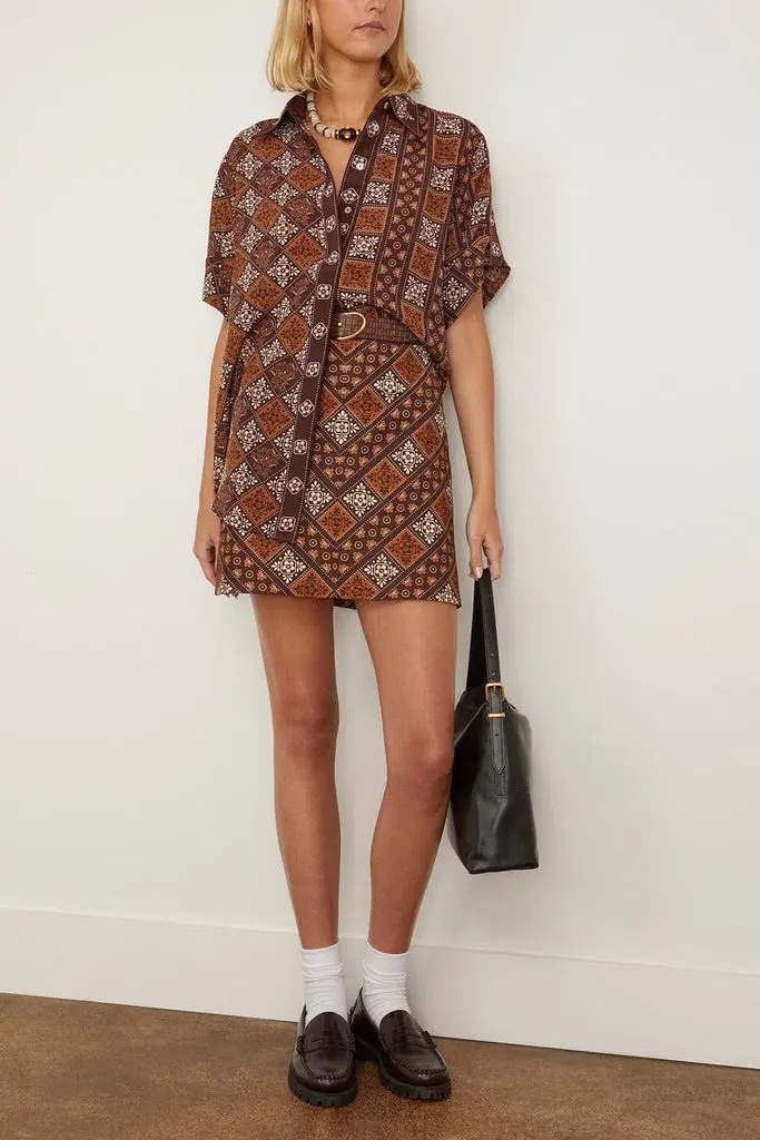 Alemais Carmella Shirt And Mini Skirt Set Brown/Print Size 8 - Image 4