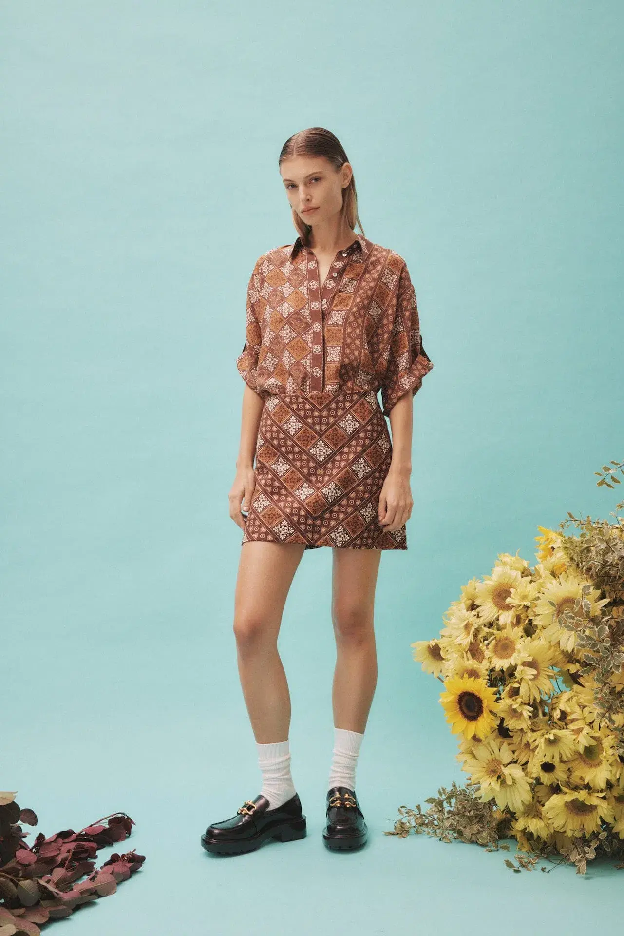 Alemais Carmella Shirt And Mini Skirt Set Brown/Print Size 8 - Image 1