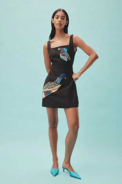 Alemais Rowena Beaded Cotton Linen Mini Dress Black Size 10  - Image 1