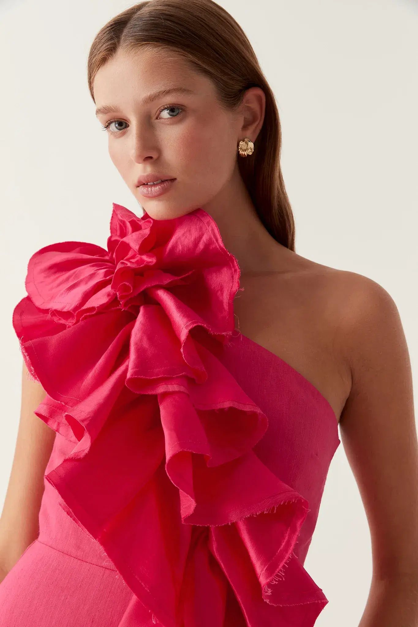 Aje Adelia Ruffle Midi Dress Pink Size 10 - Image 3