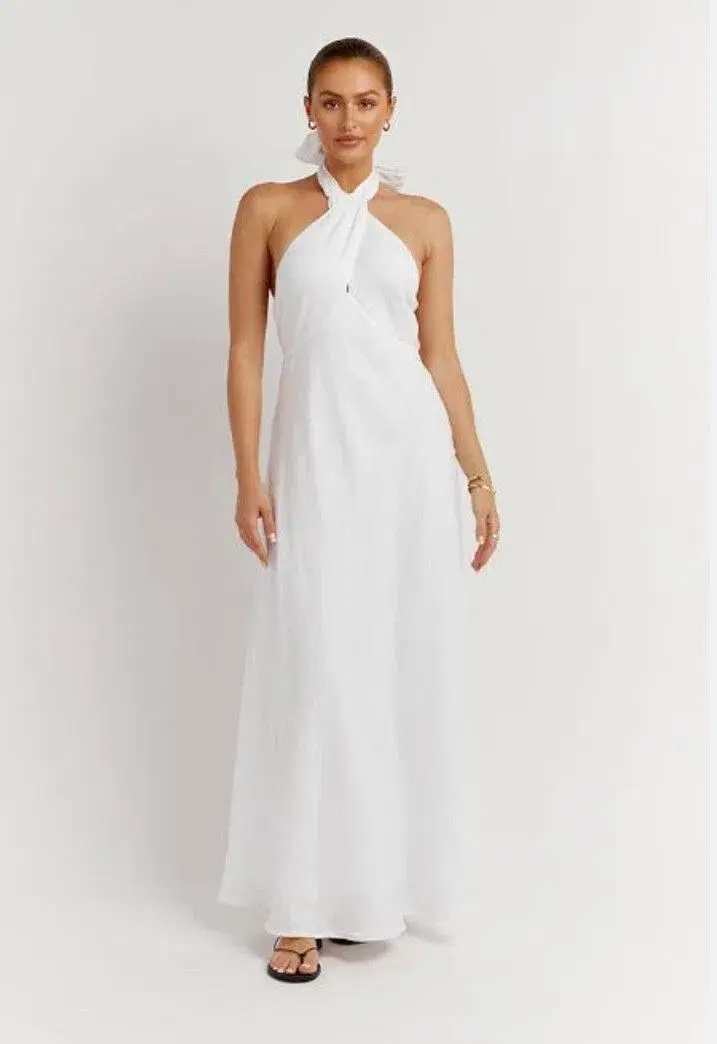 Dissh Alexis Linen Maxi Dress White Size 10 - Image 2