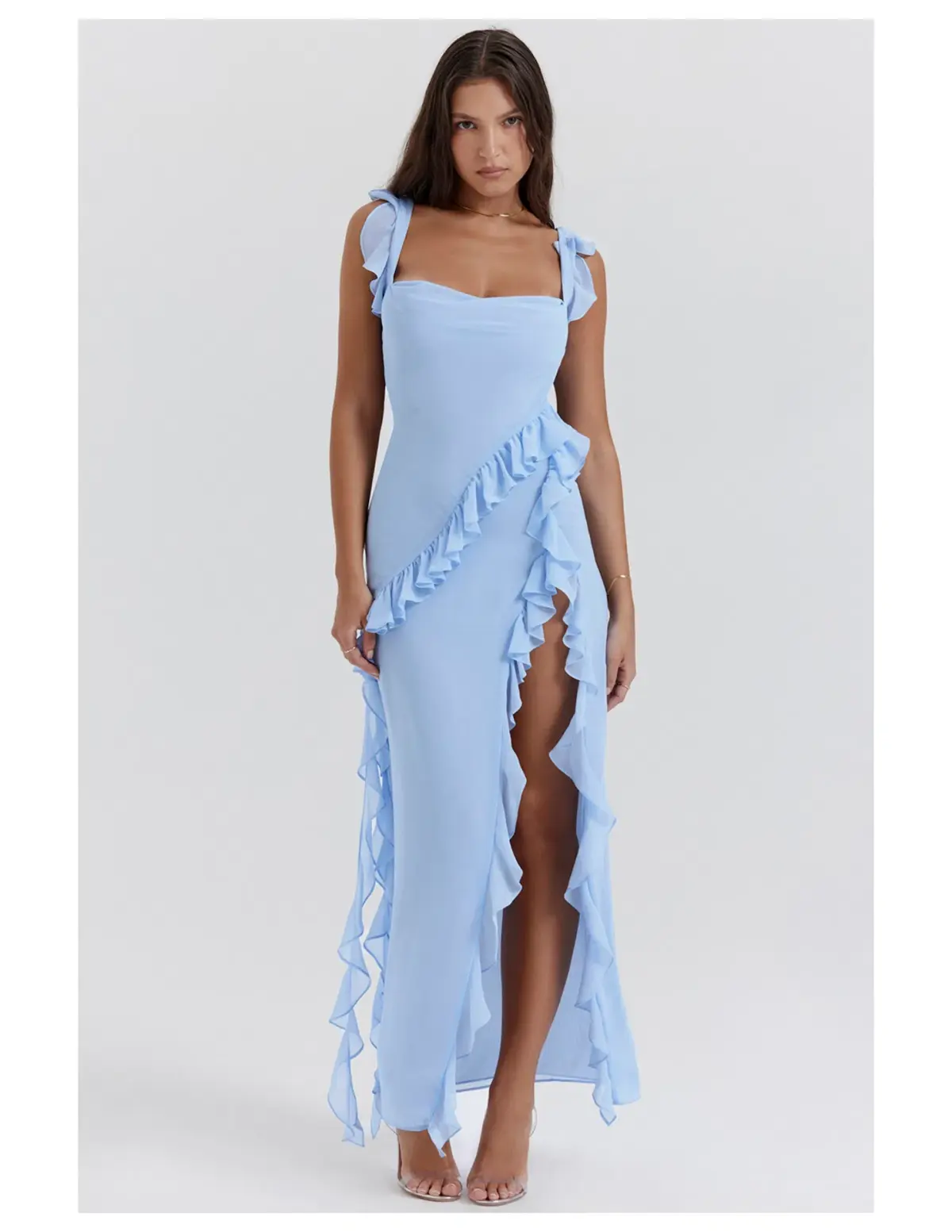 House of CB Ariela Ruffle Maxi Dress Blue Size XL / AU 14 - Image 1