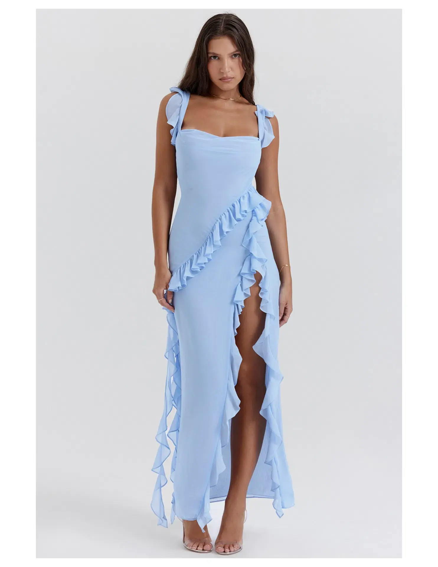 House of CB Ariela Ruffle Maxi Dress Blue Size XL / AU 14 - Image 1