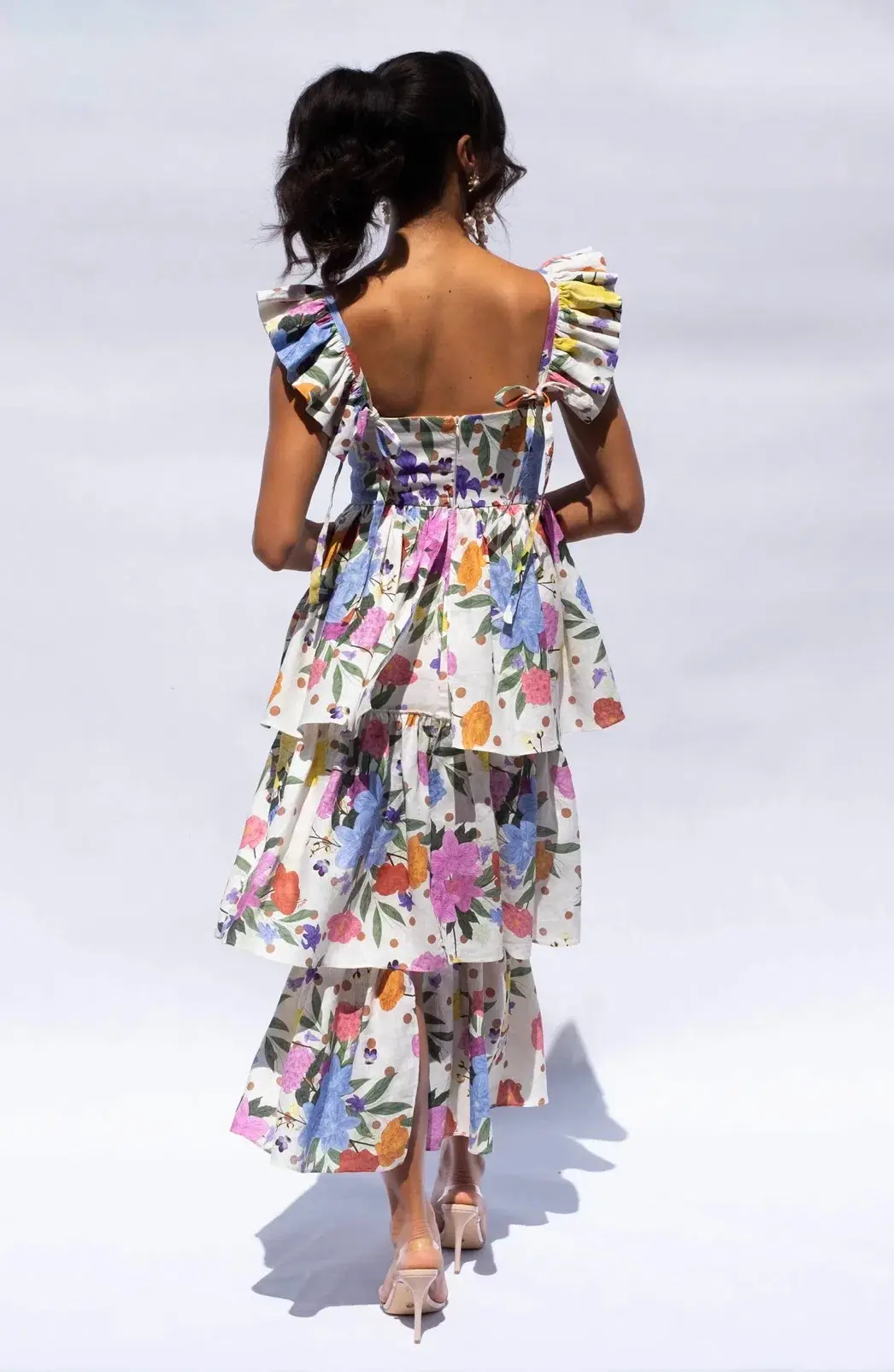 Isabella Longginou Polka Dot Floral Frill Dress Multi Size 12 - Image 3