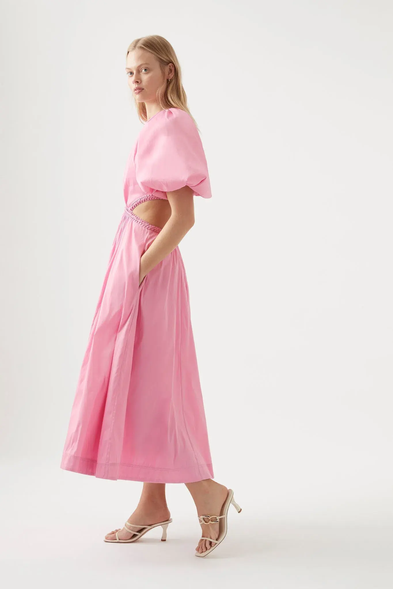 Aje Capucine Puff Sleeve Midi Dress Pink Size 10 - Image 2