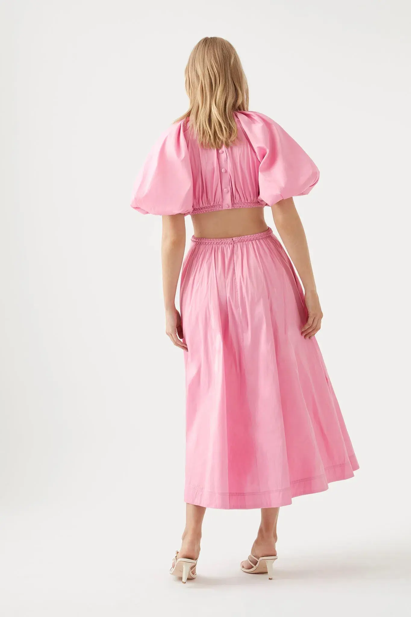 Aje Capucine Puff Sleeve Midi Dress Pink Size 10 - Image 3