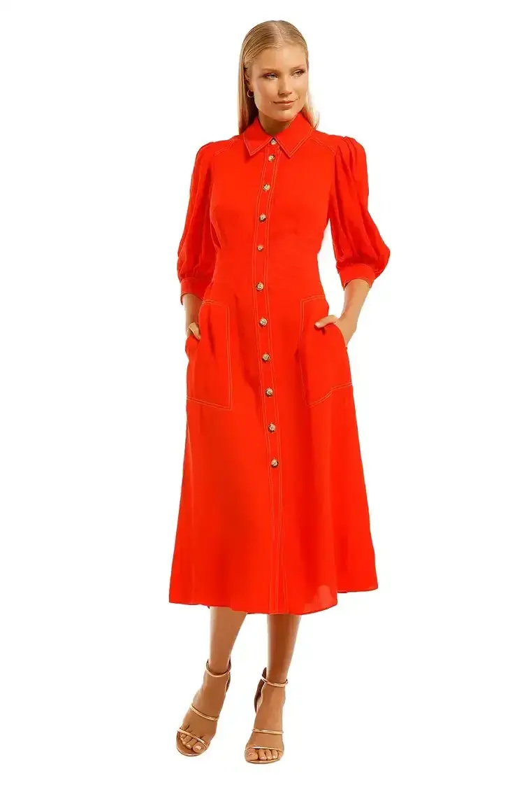 Ginger & Smart Memoir Midi Shirt Dress in Tango Red Size 16 - Image 2