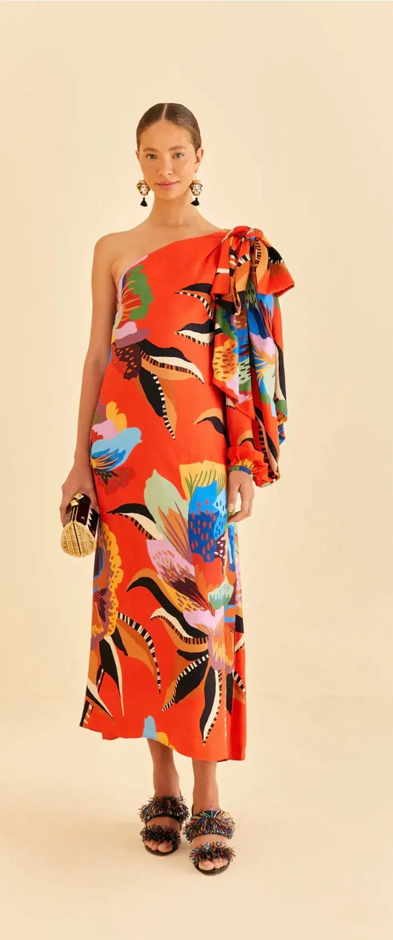 Farm Rio Red Lucy One Shoulder Maxi Dress Print Size S / AU 8 - Image 2