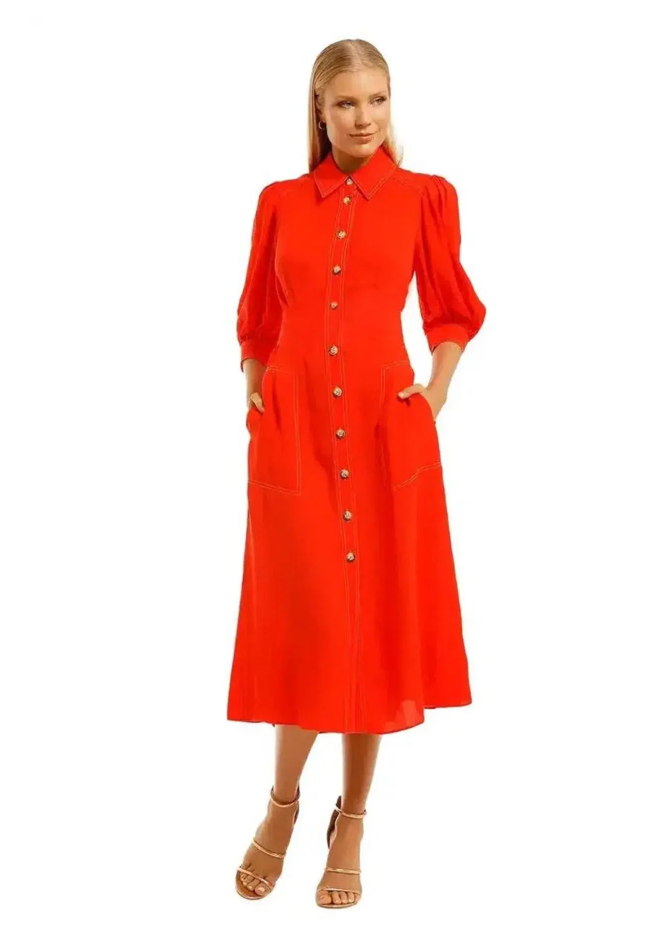 Ginger & Smart Memoir Shirt Dress in Tango Red Size 8 - Image 1