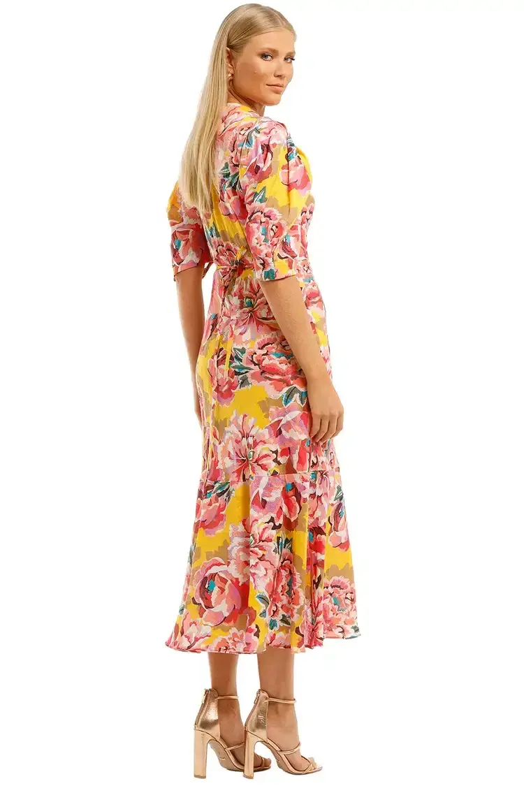 Ginger & Smart Flourish Wrap Dress in Yellow Floral Size 12 - Image 3