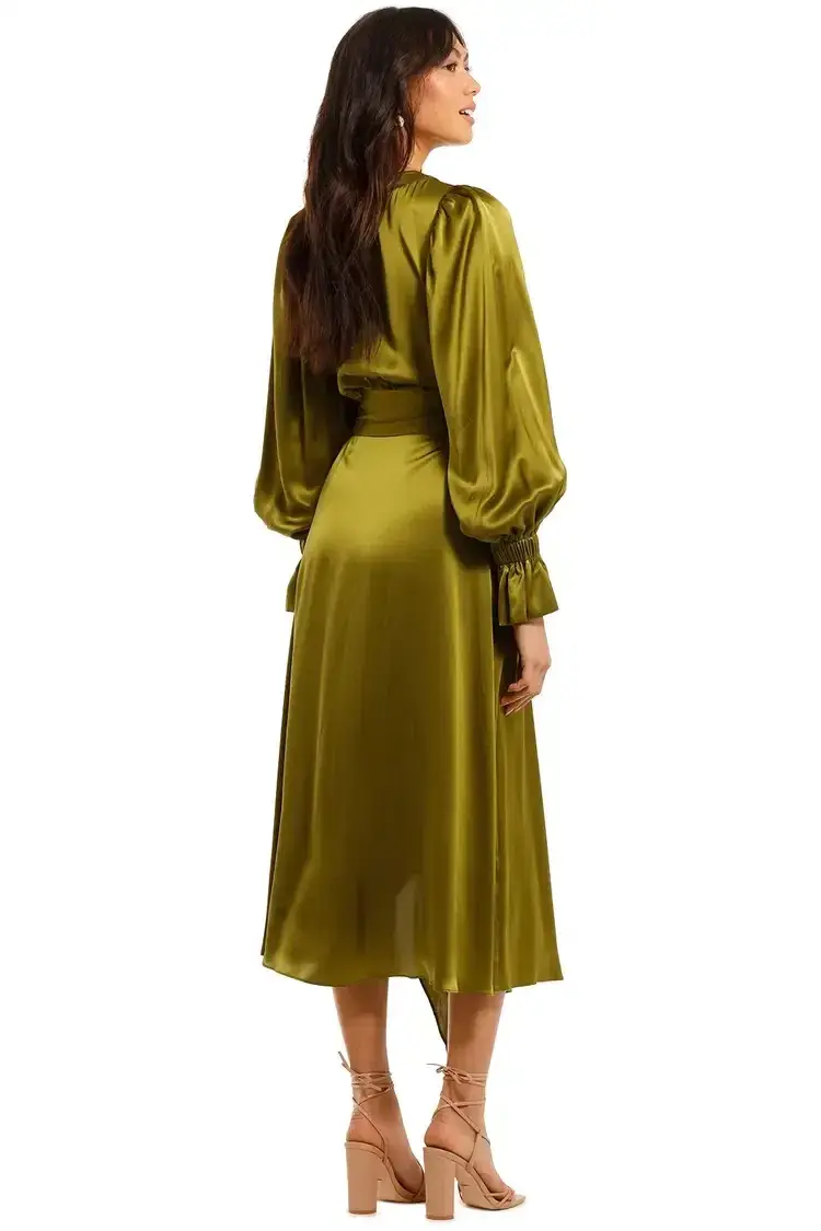 Ginger and Smart Molten Wrap Midi Dress in Chartreuse Size 14 - Image 3