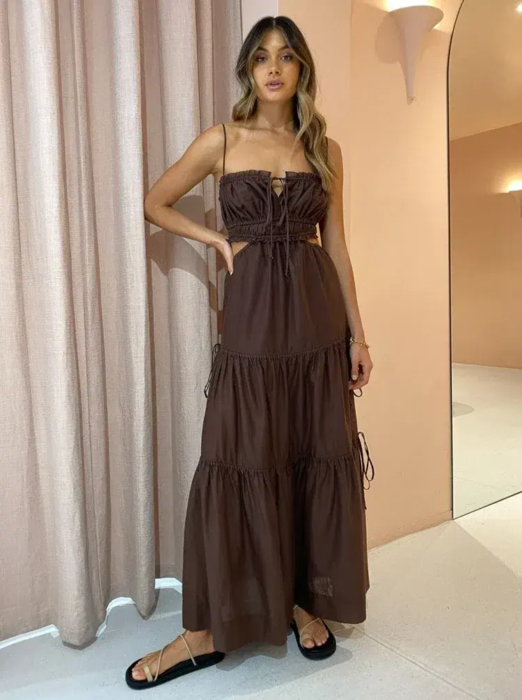 Bec & Bridge Alexandra Tie Maxi Dress Brown Size 10 - Image 1