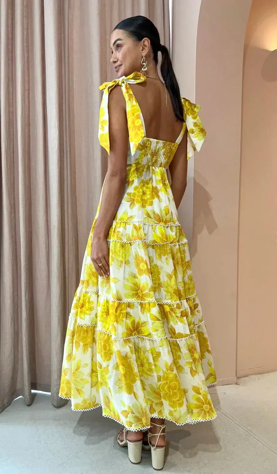 Alemais Sonny Midi Dress in Lemon Floral Size XS / AU 6 for rent on The Volte - main image