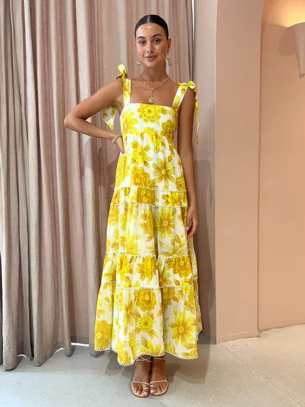 Alemais Sonny Midi Dress in Lemon Floral Size XS / AU 6 for rent on The Volte - main image