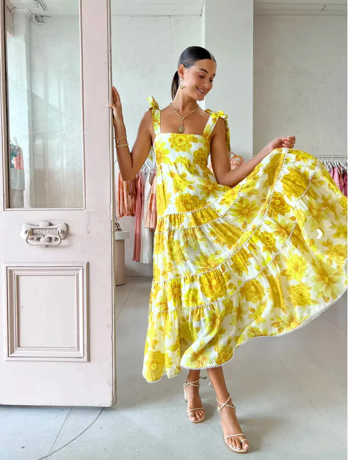 Alemais Sonny Midi Dress in Lemon Floral Size XS / AU 6 - Image 4