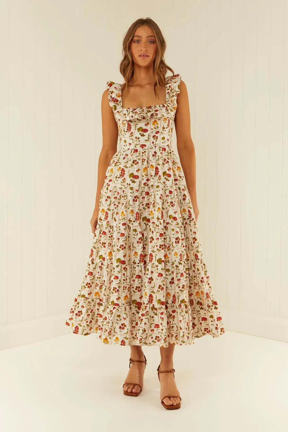 Palm Noosa Leon Midi Dress in Tomato Tiles Print Size 12 - Image 1