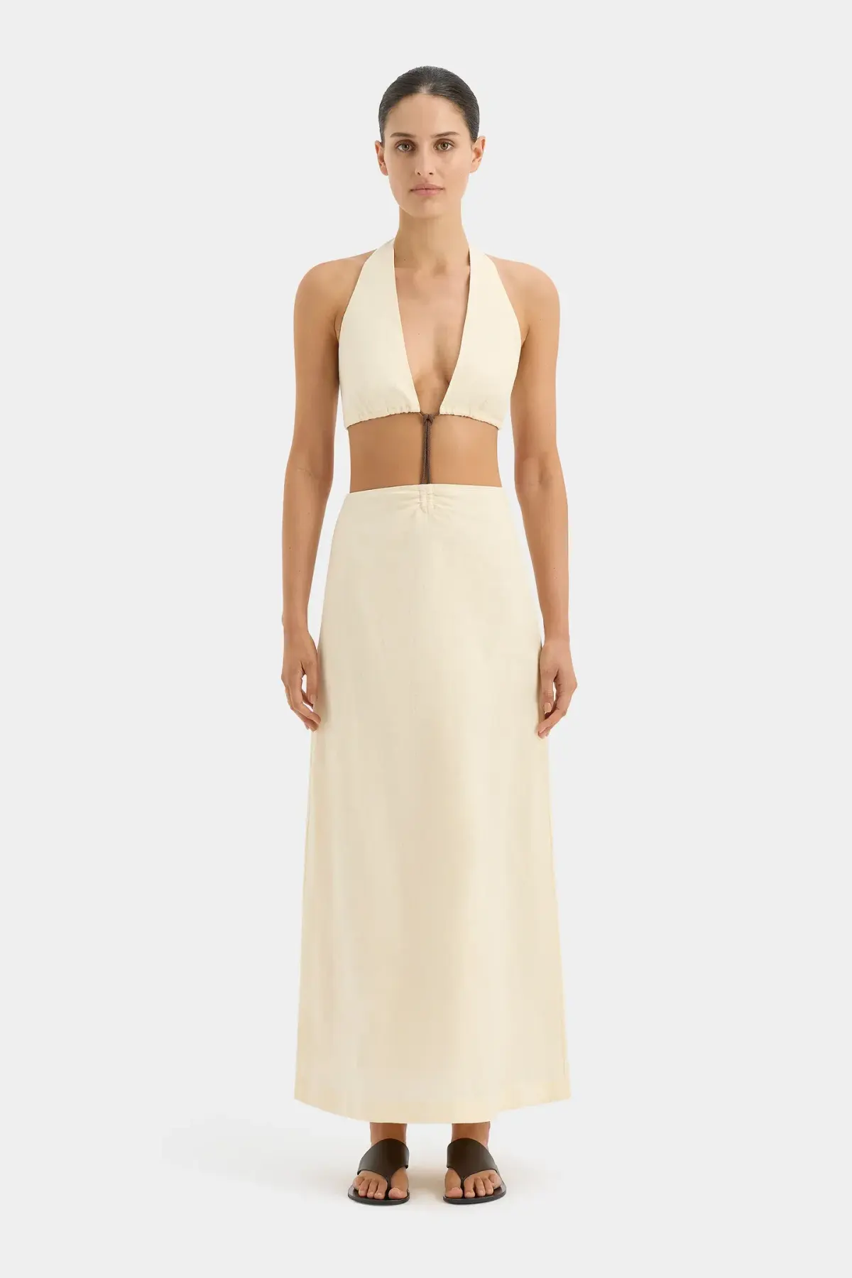 Sir The Label Josefina Corded Cut Out Dress Warm Ivory Size 0 /AU 6 - Image 1
