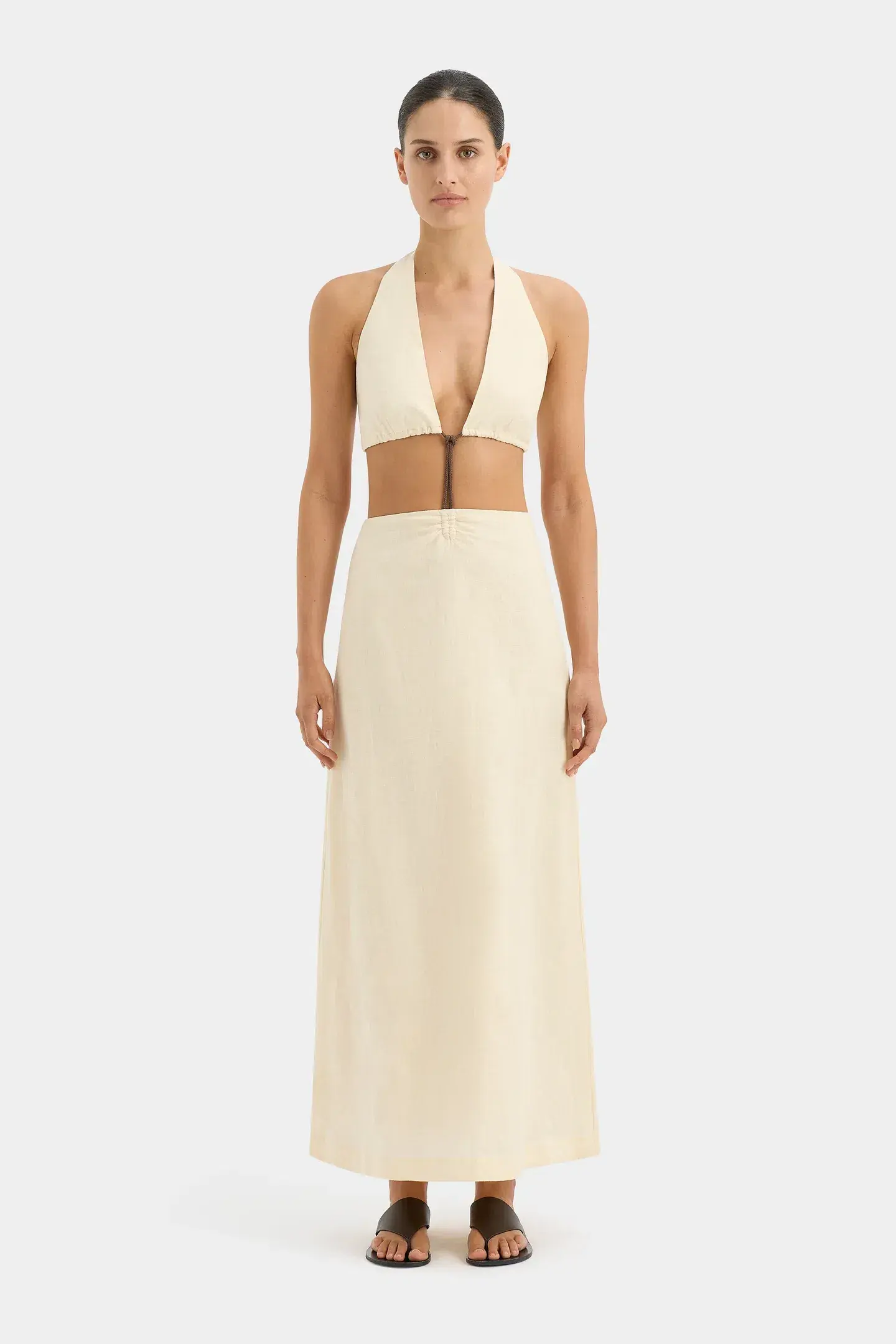 Sir The Label Josefina Corded Cut Out Dress Warm Ivory Size 0 /AU 6 - Image 1