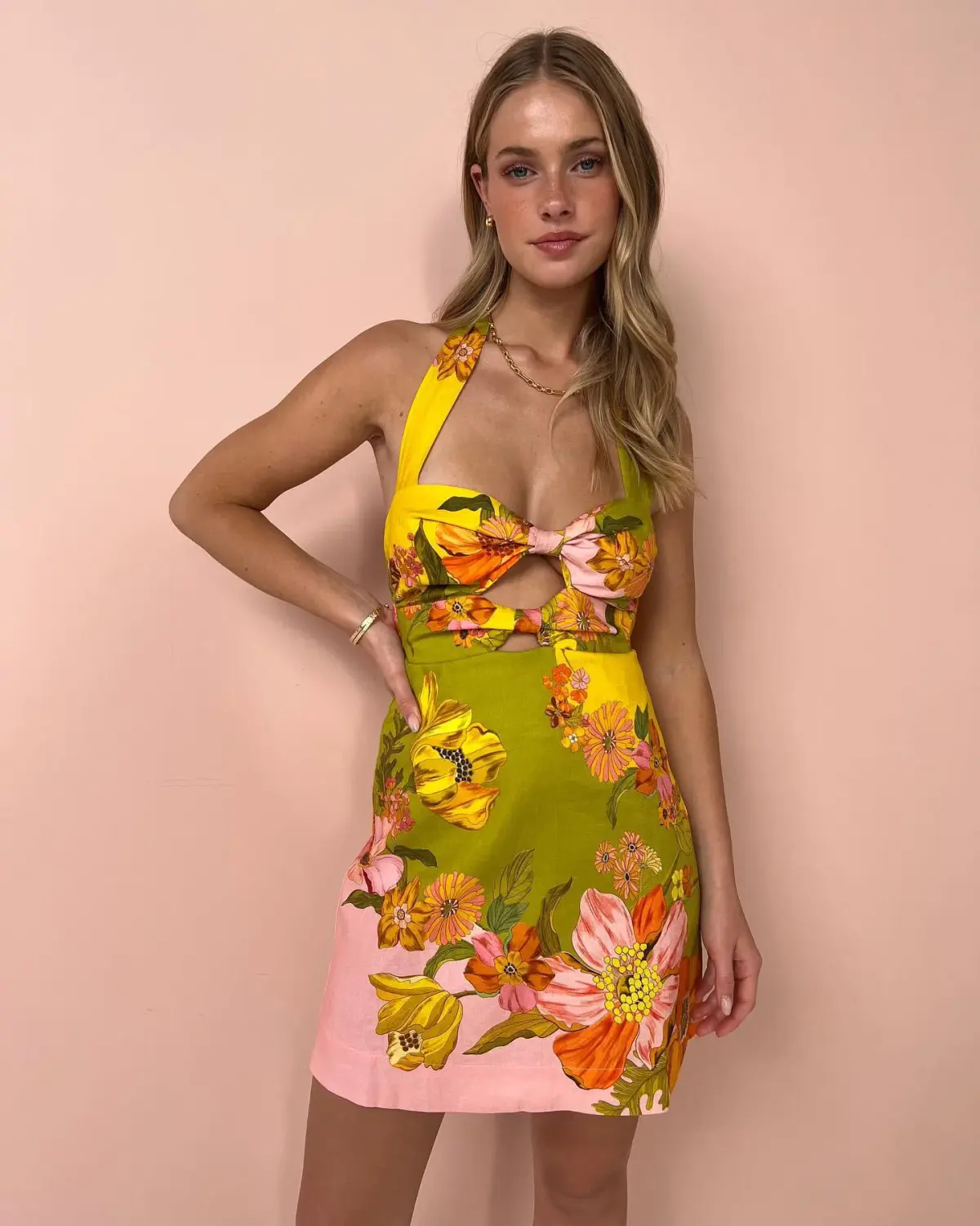 Alemais Silas Halter Mini Dress Floral Multi Size 8 - Image 3