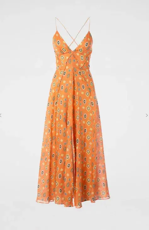 Scanlan Theodore Foulard Linen Strappy Dress Tangerine Orange Floral Size S / AU 8 for rent on The Volte - main image
