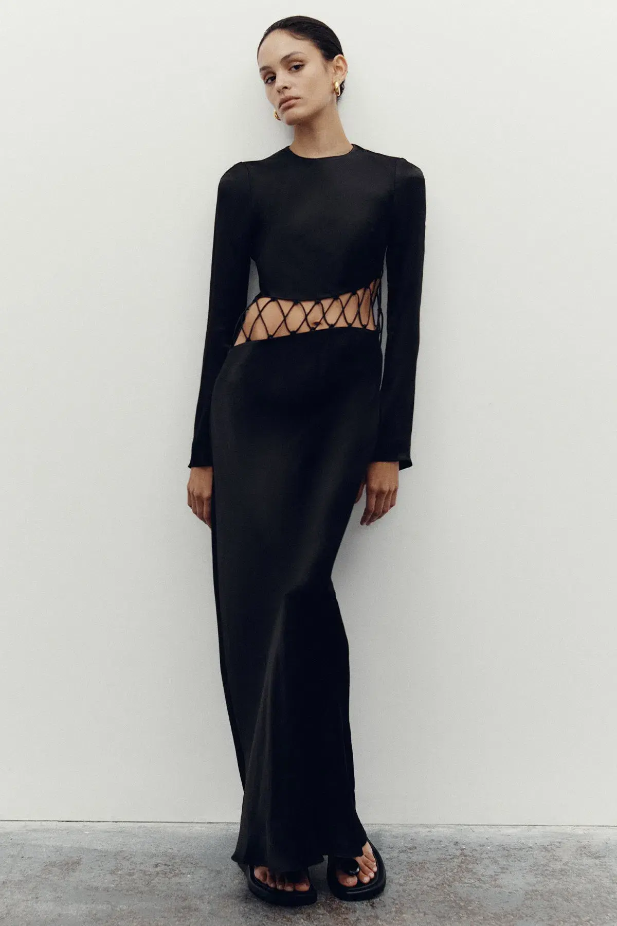 Shona Joy Arienzo Asymmetrical Lace Up Maxi Dress Black Size 10 - Image 2