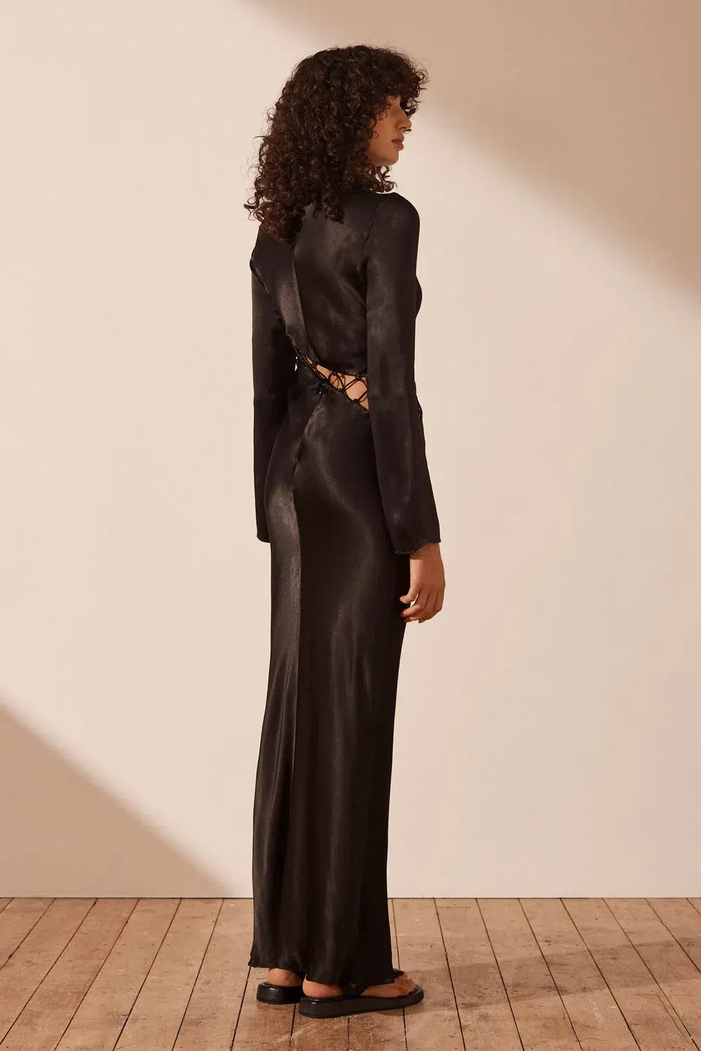 Shona Joy Arienzo Asymmetrical Lace Up Maxi Dress Black Size 10 - Image 4