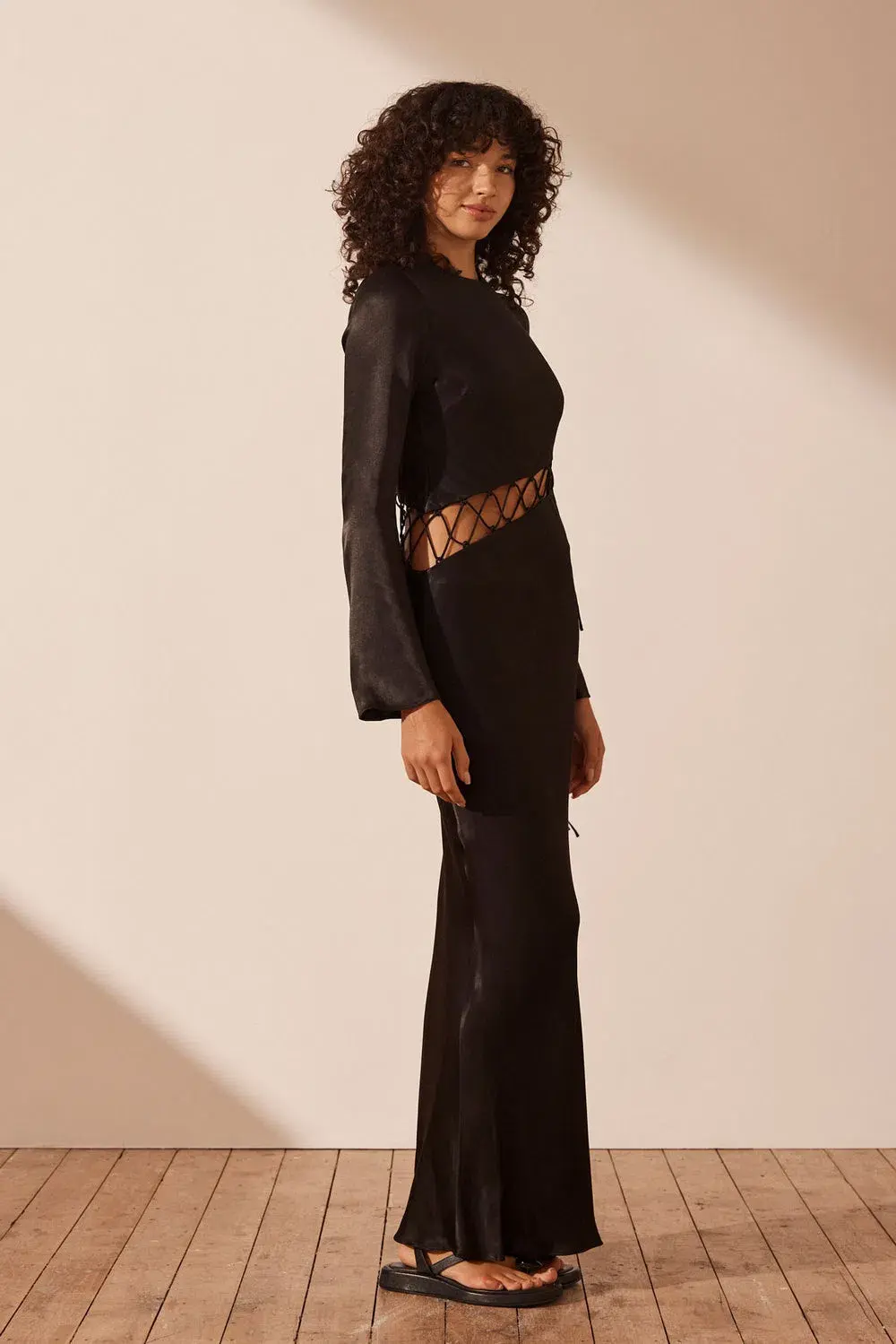 Shona Joy Arienzo Asymmetrical Lace Up Maxi Dress Black Size 10 - Image 3