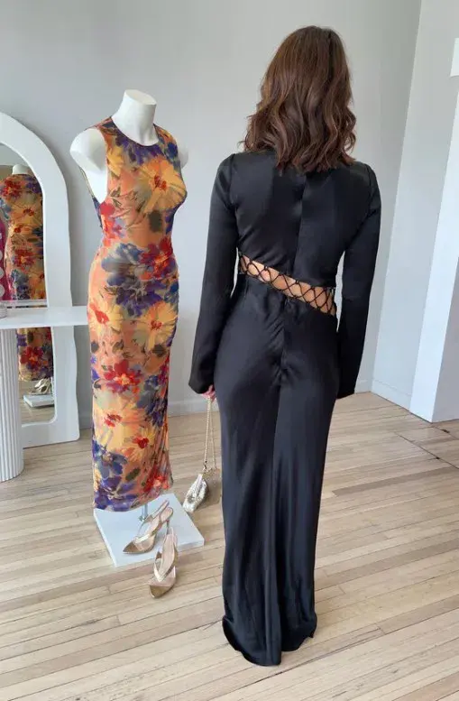 Shona Joy Arienzo Asymmetrical Lace Up Maxi Dress Black Size 10 - Image 7