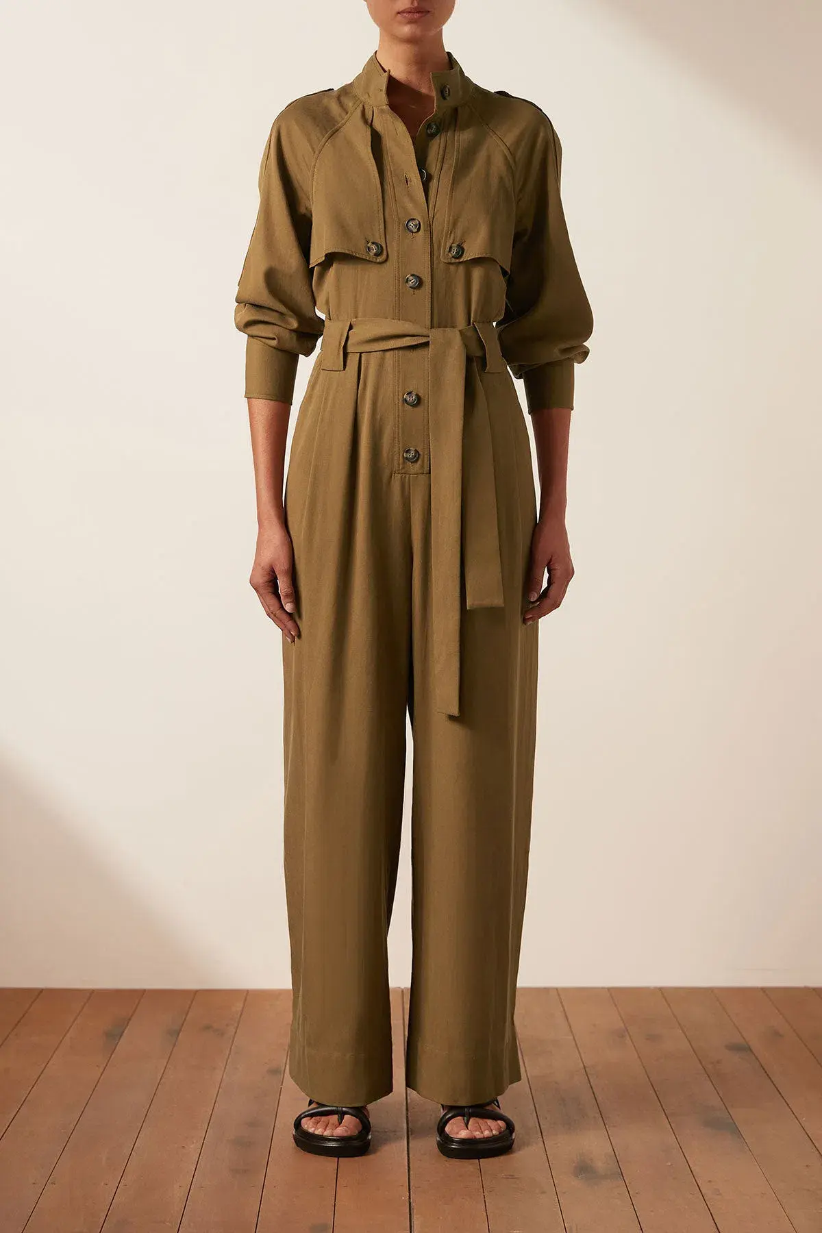 Shona Joy Sara High Neck Boiler Suit Tapenade Size 14 - Image 3