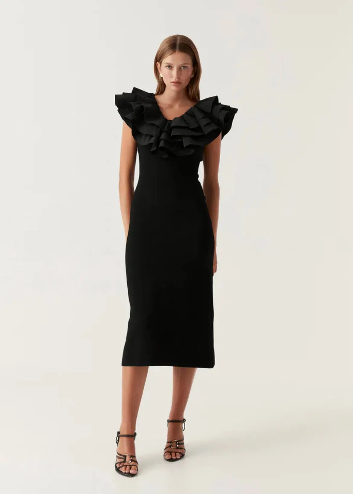 Aje Transcendent Ruffle Midi Dress Black Size 14 - Image 1