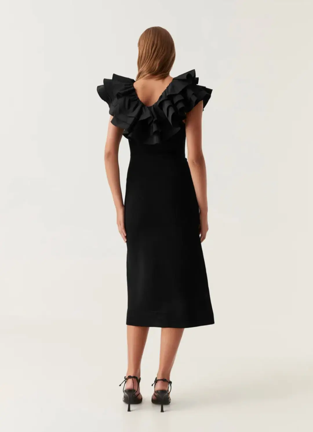 Aje Transcendent Ruffle Midi Dress Black Size 14 for rent on The Volte - main image