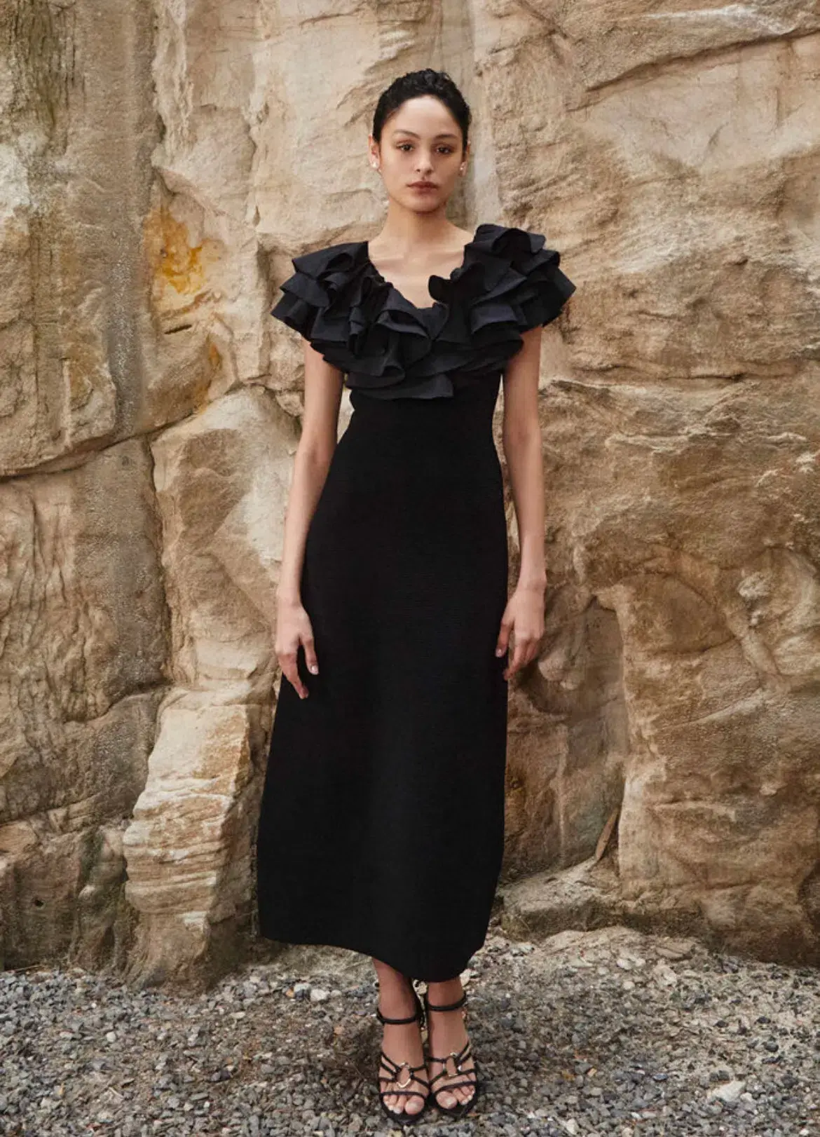 Aje Transcendent Ruffle Midi Dress Black Size 14 - Image 2