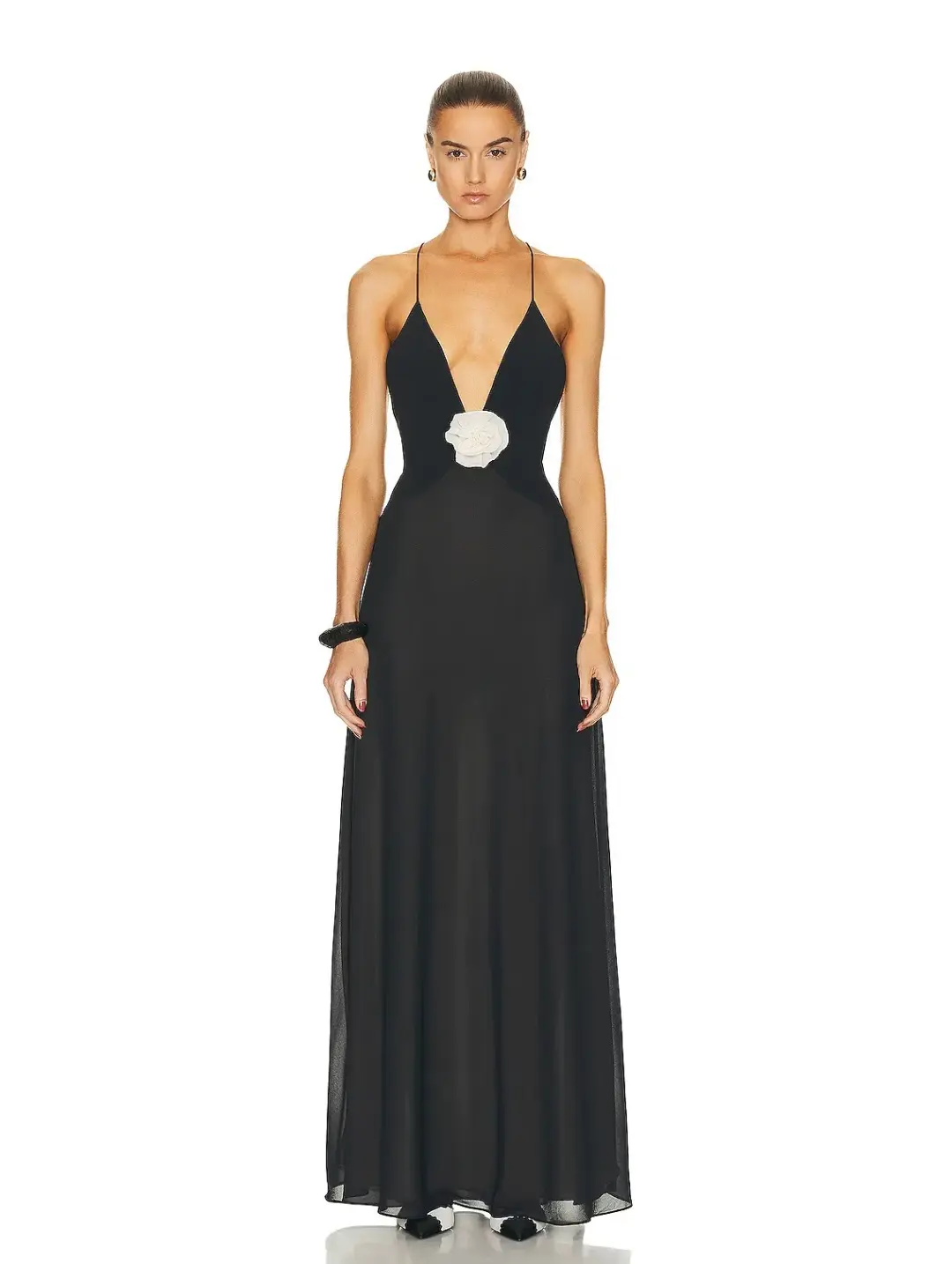 Helsa Sheer Deep V Long Dress Black Size M / Au 10 for rent on The Volte - main image