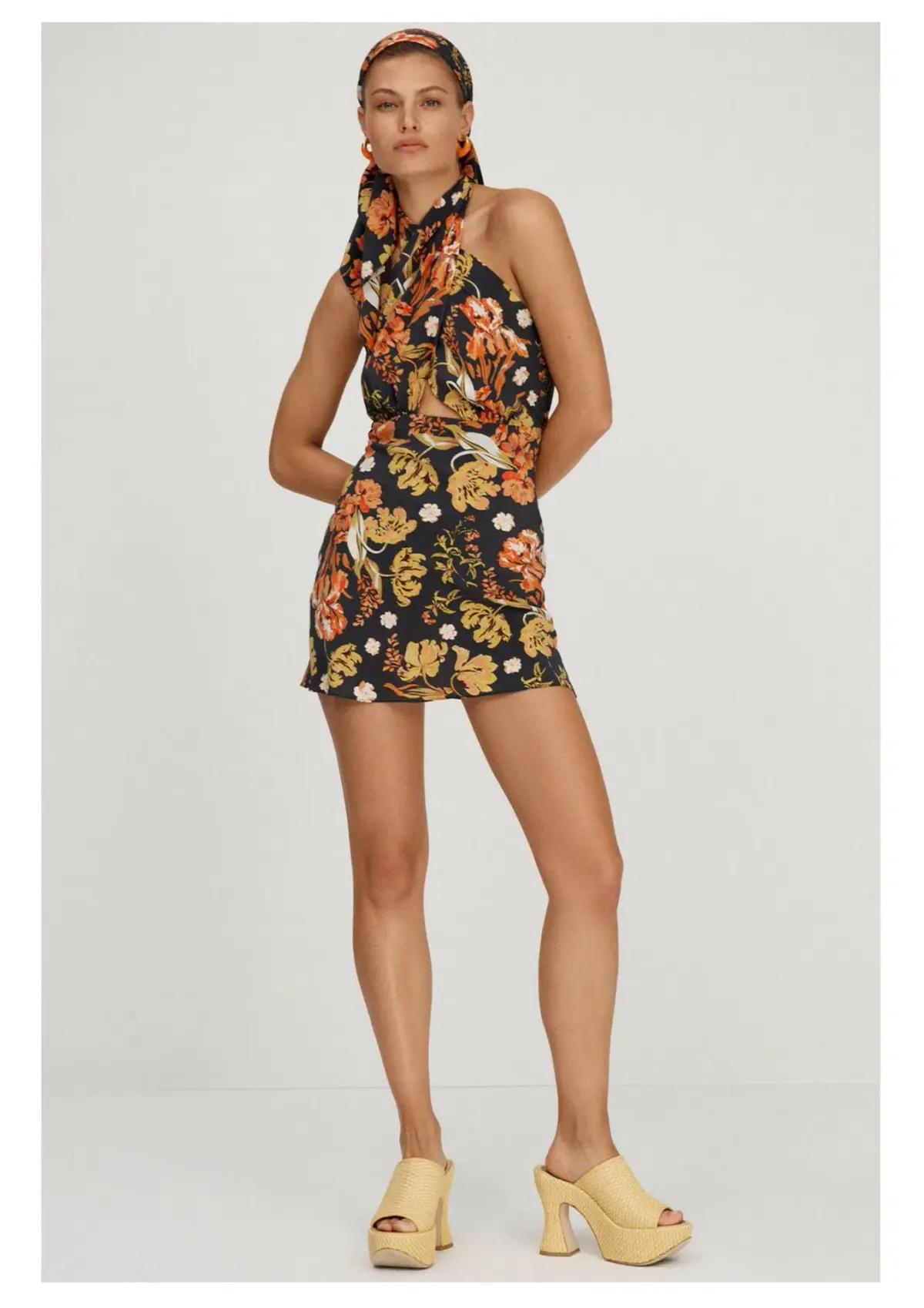 Shona Joy Okala Silk Cross Front Halter Mini Dress Floral Size 6  - Image 1