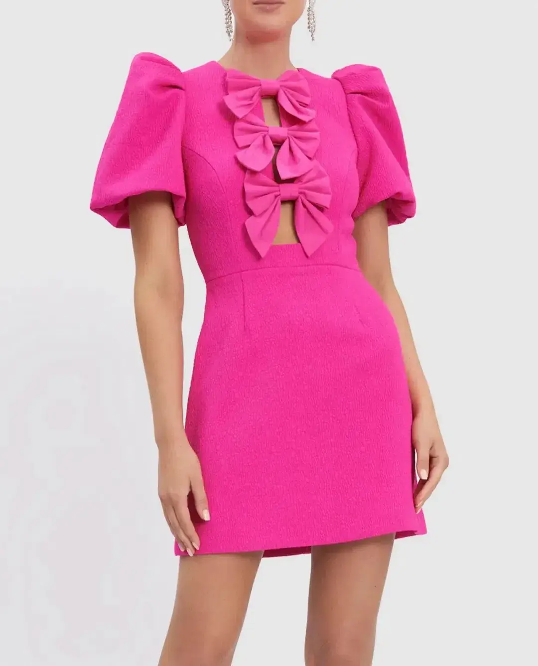 Rebecca Vallance Cecily Bow Mini Dress Hot Pink Size 12 - Image 3