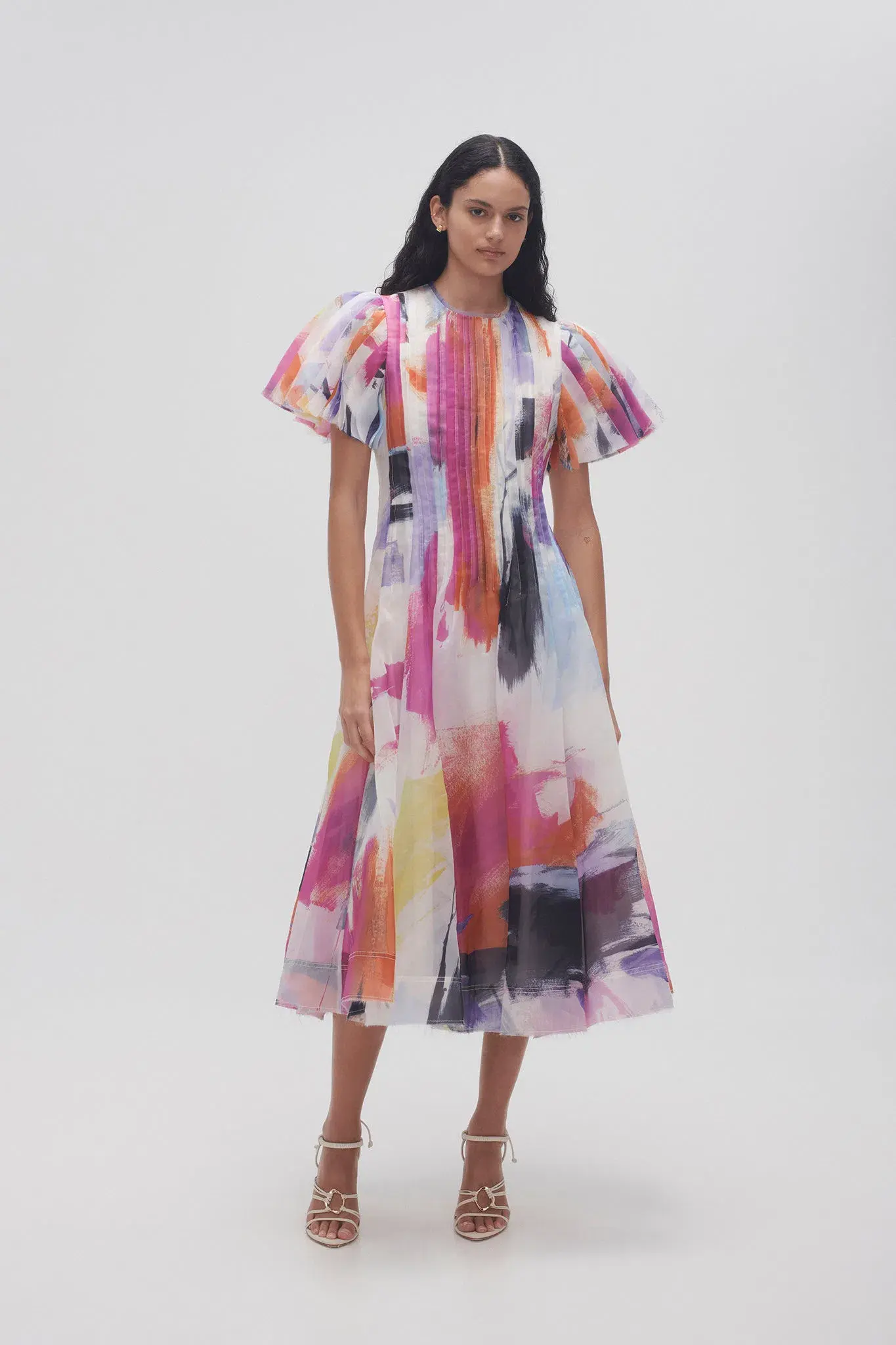 Aje Nova Pleated Midi Dress Deep Multi Size 16 - Image 1