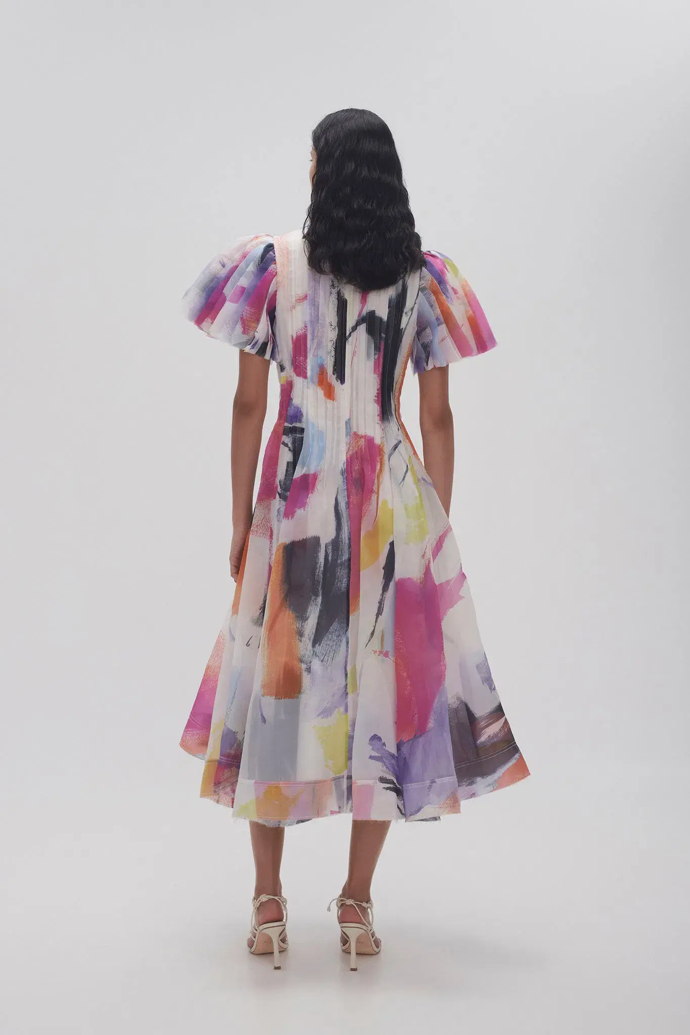 Aje Nova Pleated Midi Dress Deep Multi Size 16 - Image 3