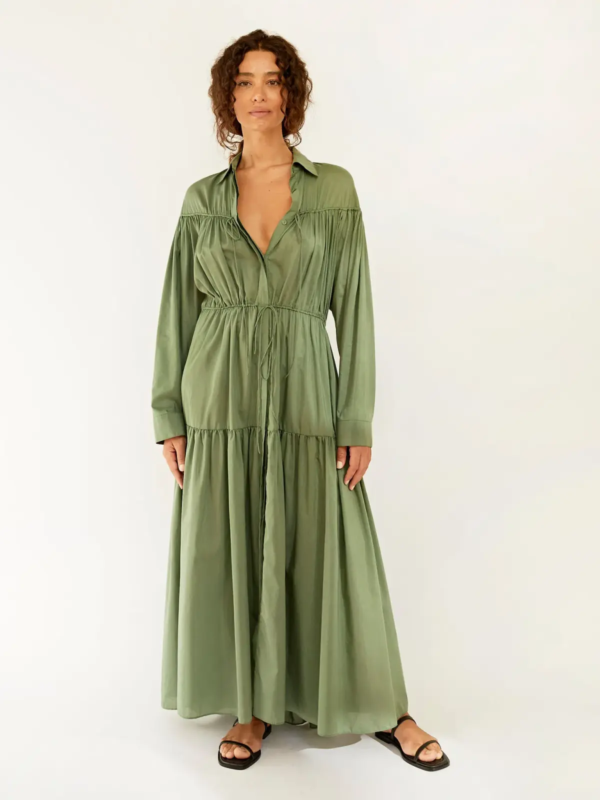 Matteau Tiered Drawcord Dress in Fern Size 3 / AU 12 - Image 1