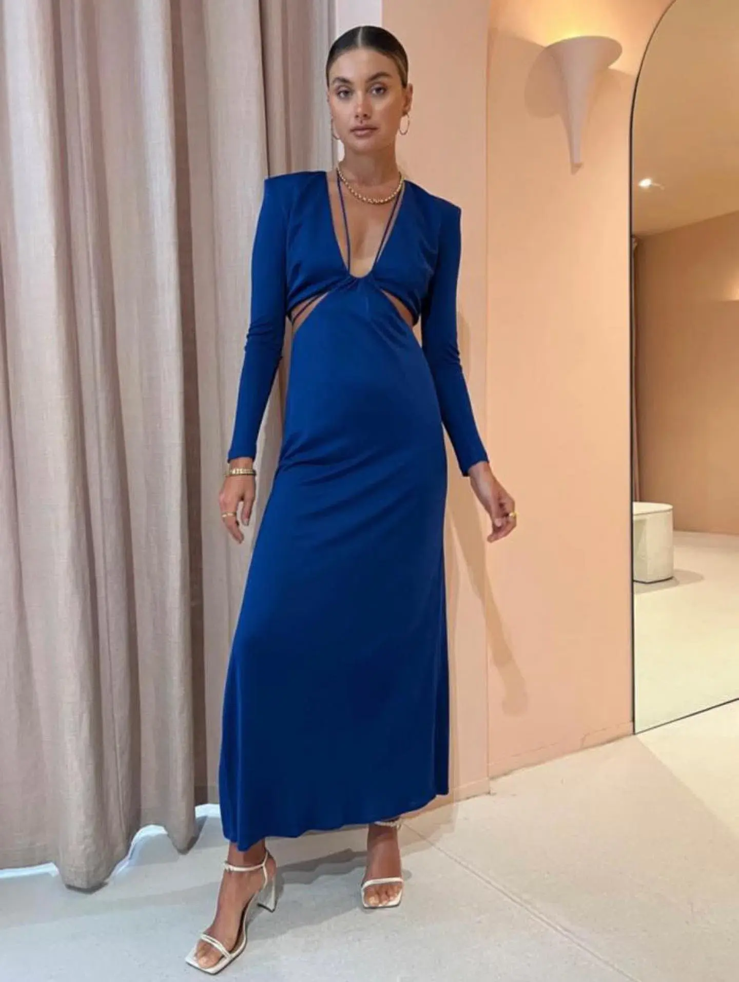 Manning Cartell Haute Pursuit Long Sleeve Cut Out Dress in Blue Size 10 - Image 1