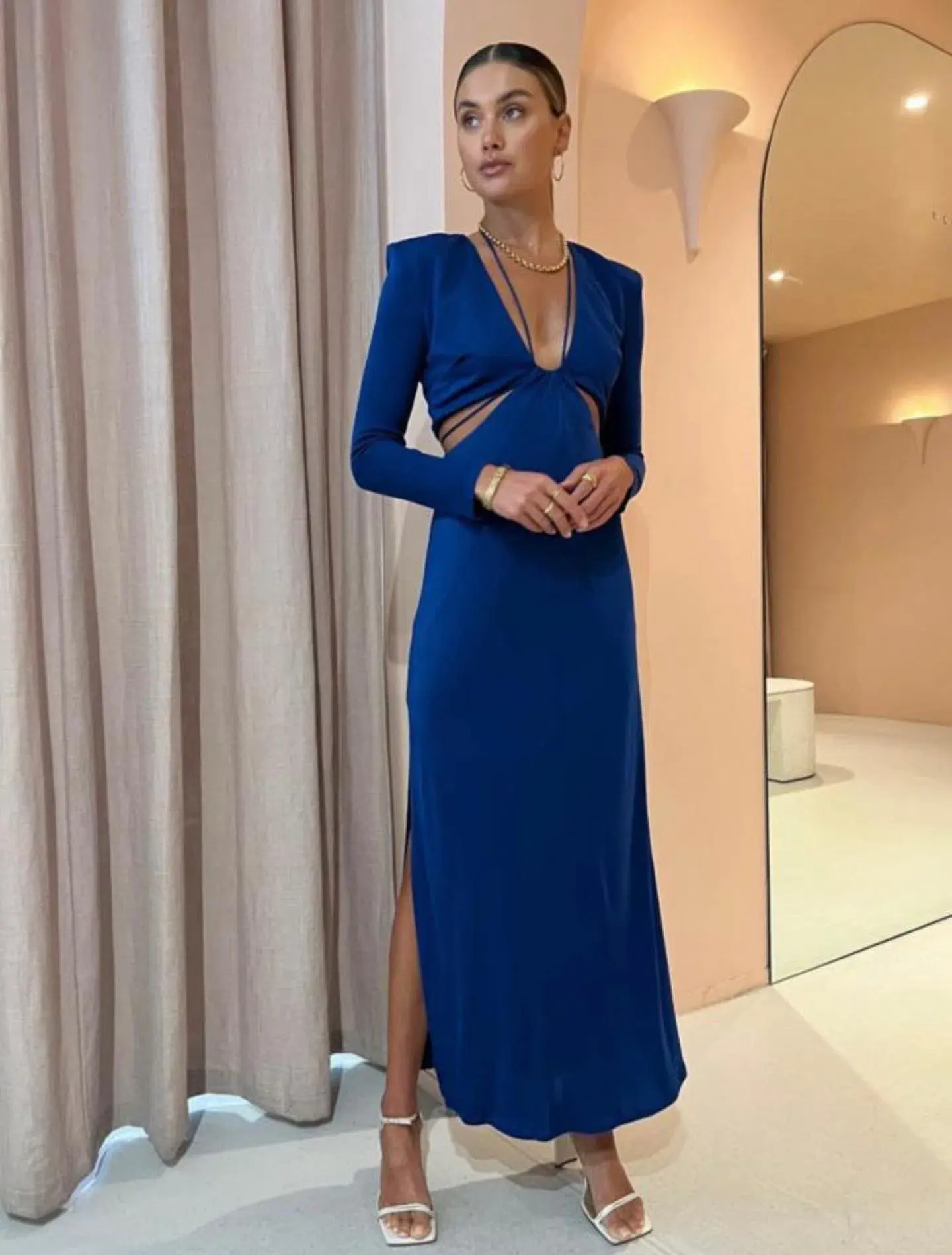 Manning Cartell Haute Pursuit Long Sleeve Cut Out Dress in Blue Size 10 - Image 2