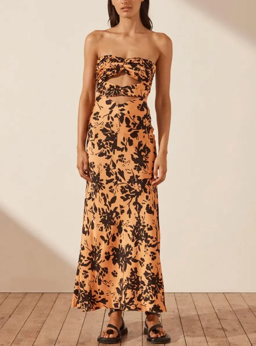 Shona Joy Solare Strapless Cut Out Ruched Dress Print Size 6 for rent on The Volte - main image