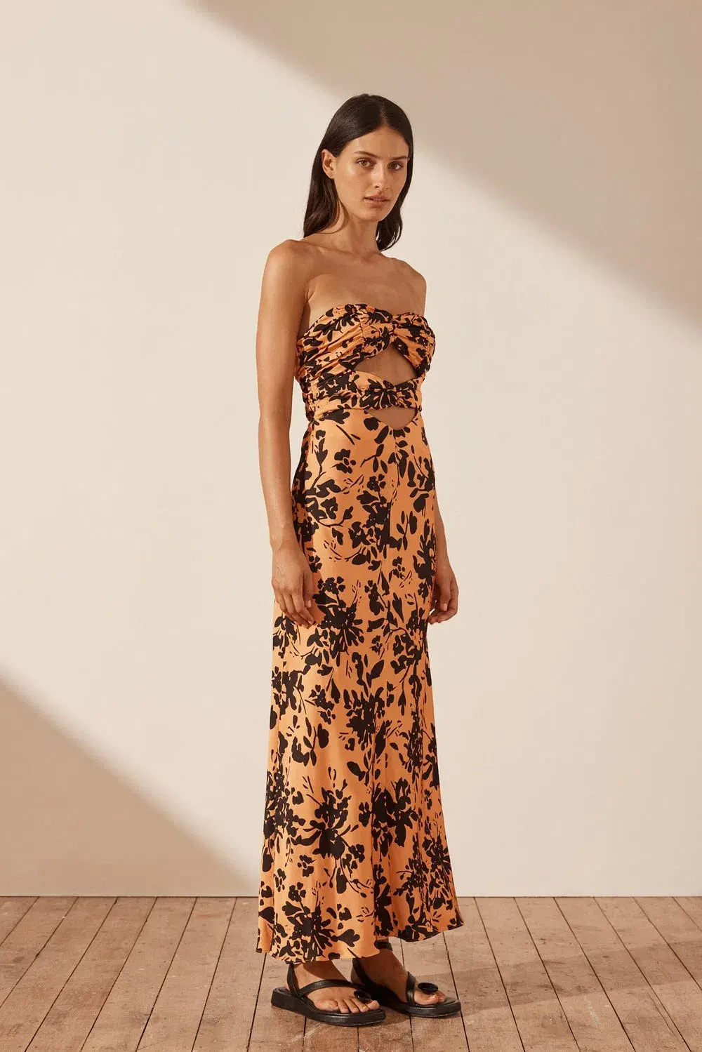 Shona Joy Solare Strapless Cut Out Ruched Dress Print Size 6 - Image 1