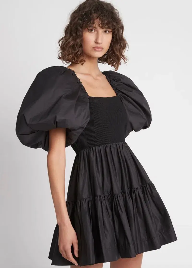 Aje Casa Puff Sleeve Mini Knit Dress Black Size 10 - Image 3