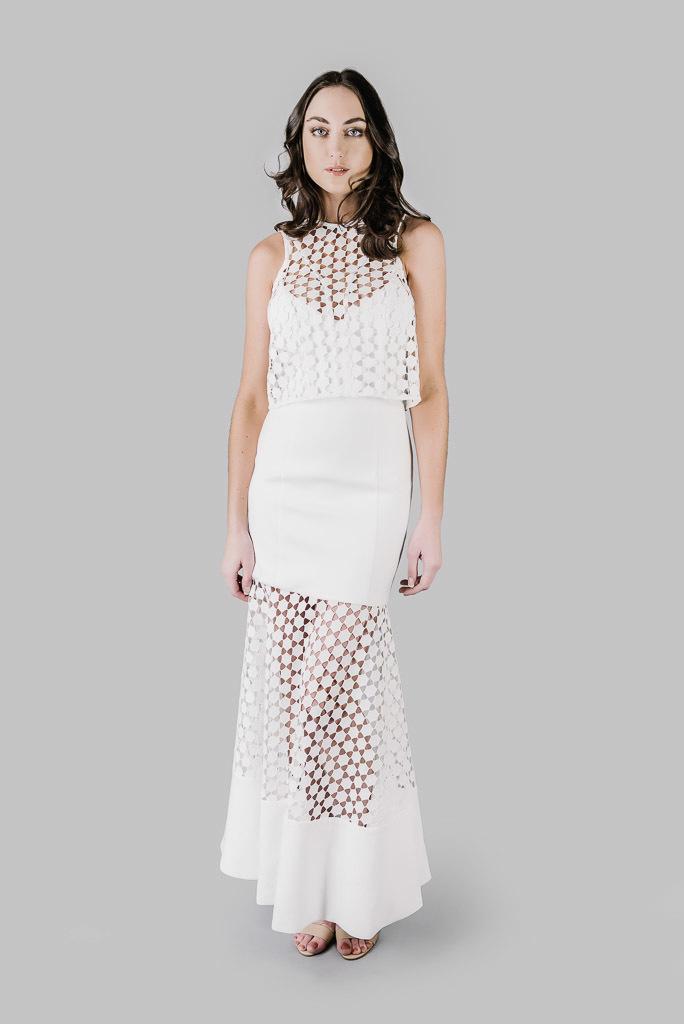 Nicholas Geo Lace Layered Gown White Size 8 for rent on The Volte - main image